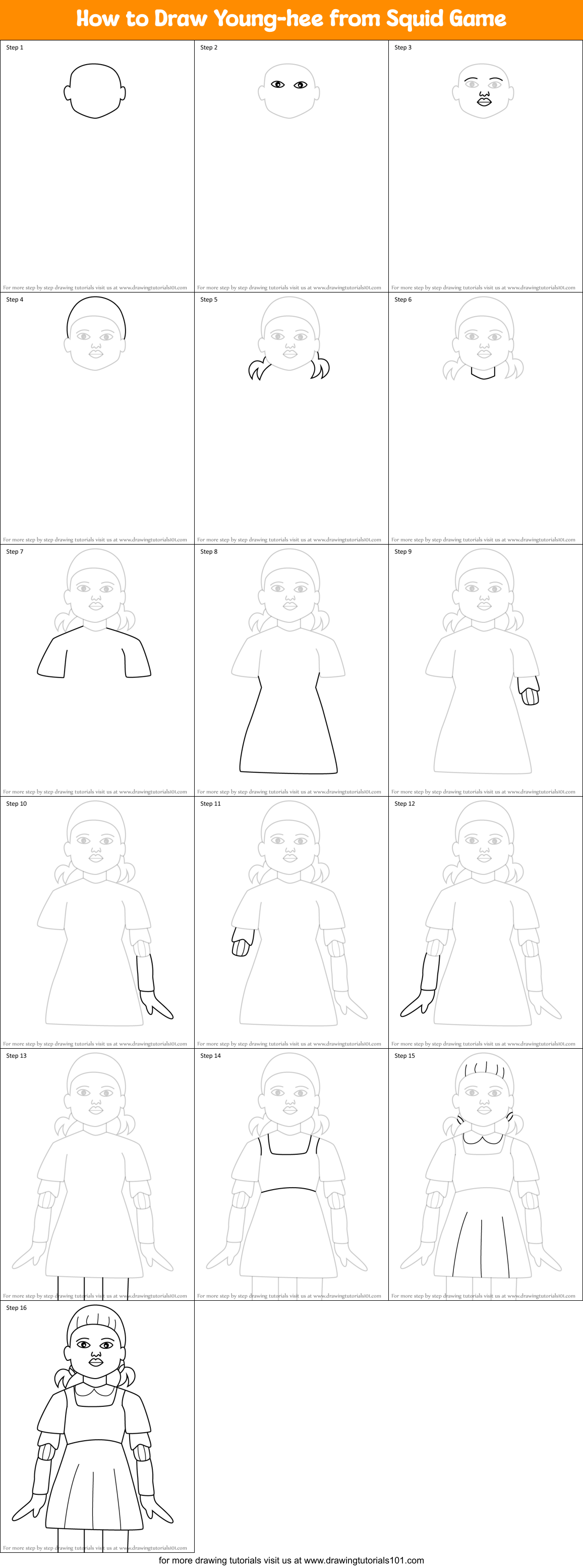 How to Draw Young-hee from Squid Game Printable Step by Step