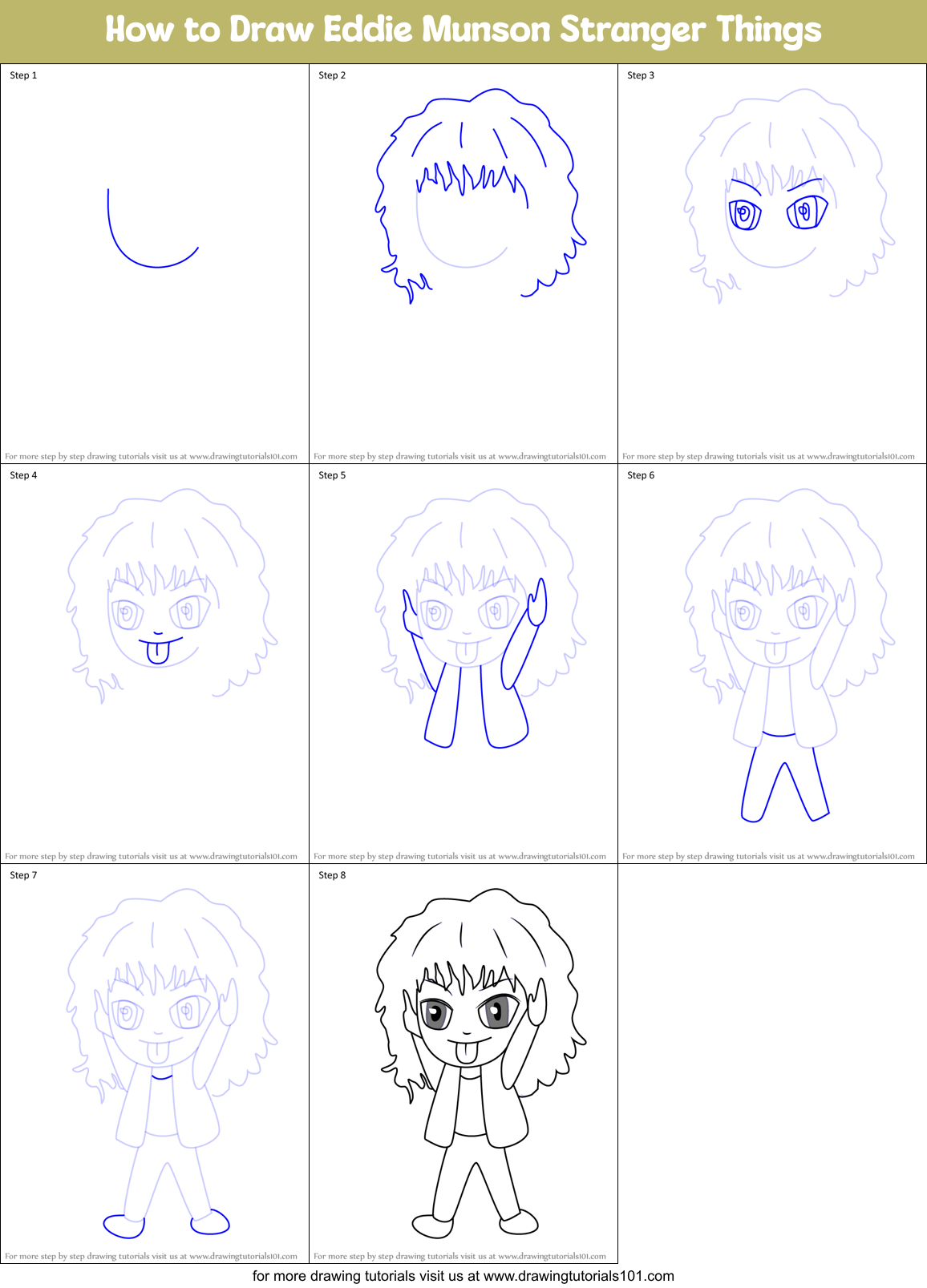 How to Draw Eddie Munson Stranger Things Printable Step by Step