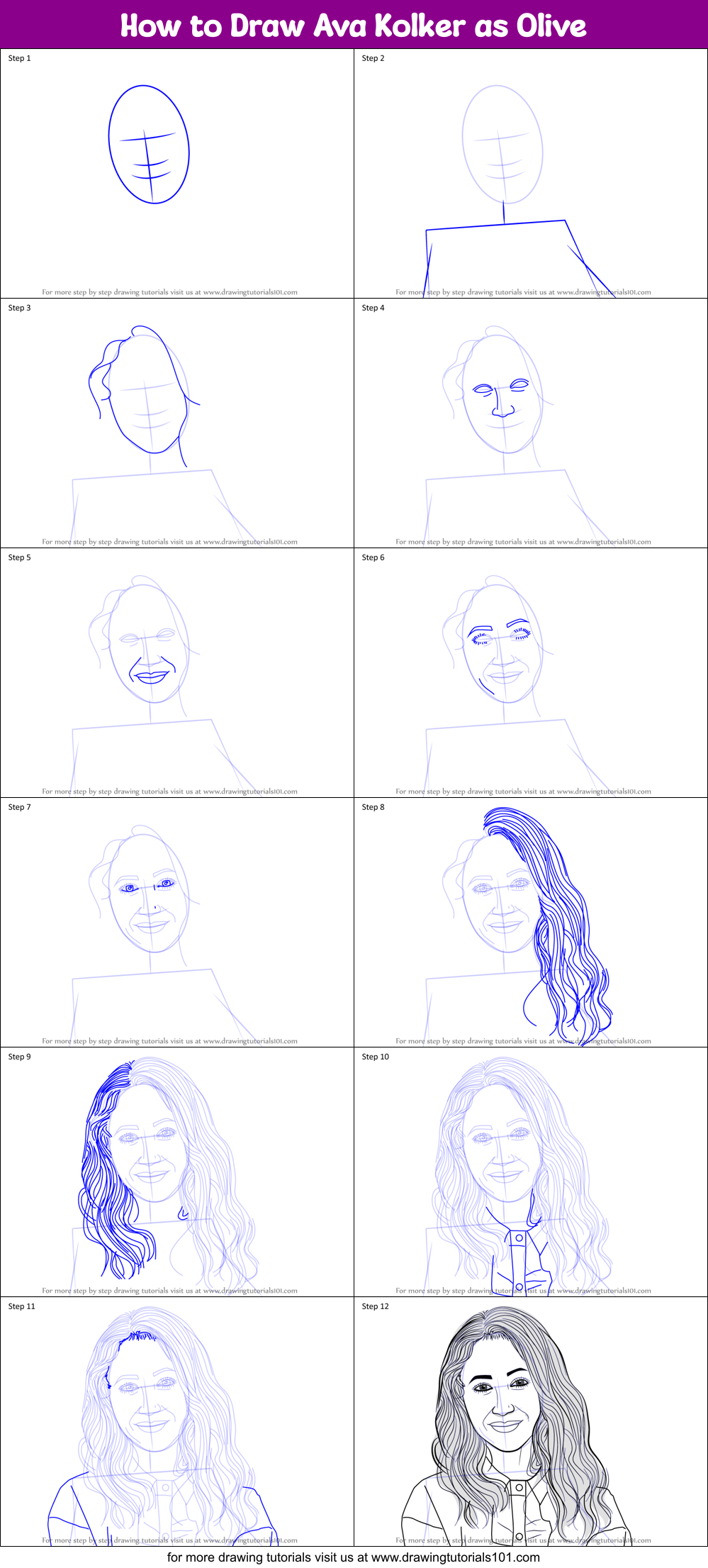 How to Draw Ava Kolker as Olive Printable Step by Step