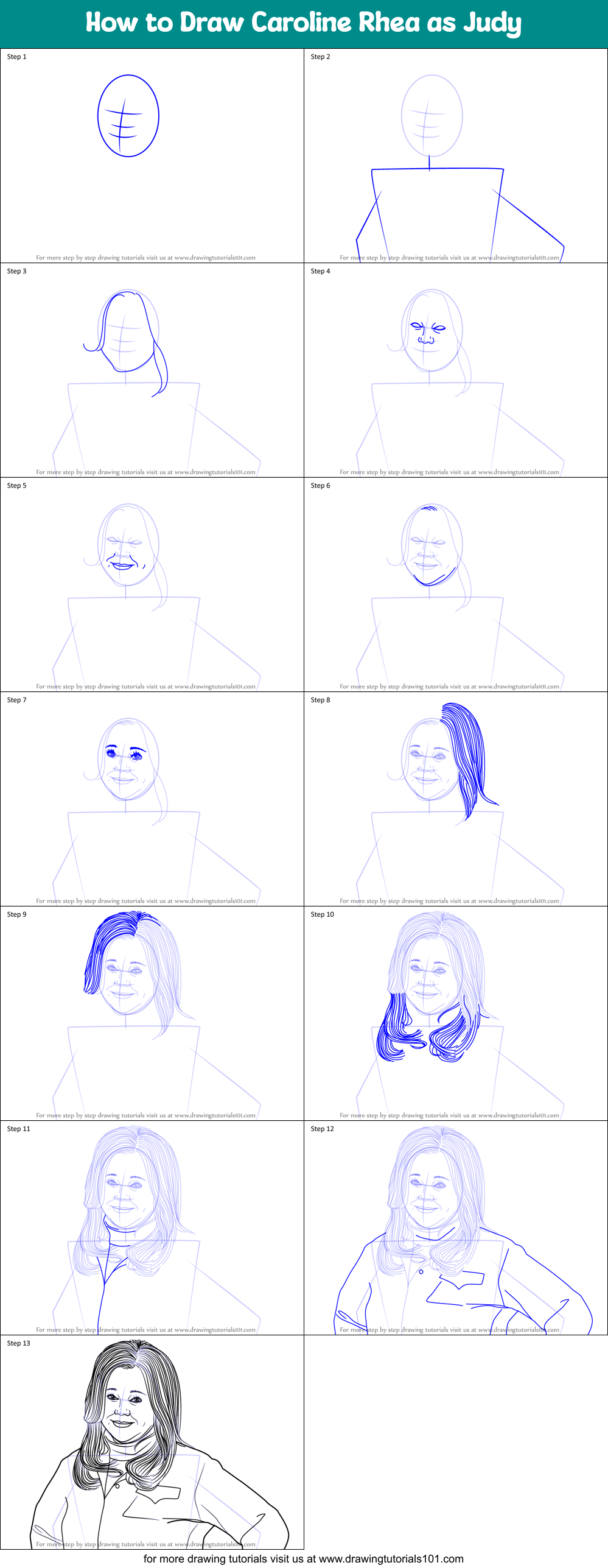 How to Draw Caroline Rhea as Judy Printable Step by Step
