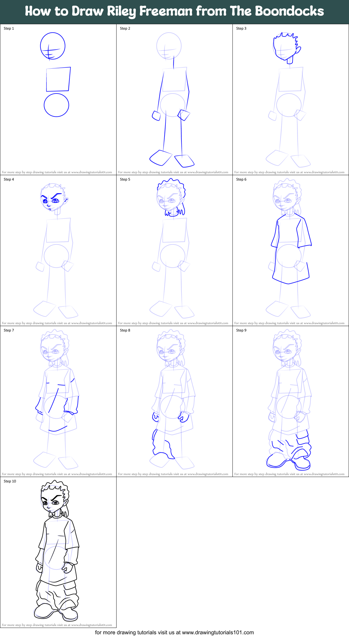 How to Draw Riley Freeman from The Boondocks Printable Step by Step