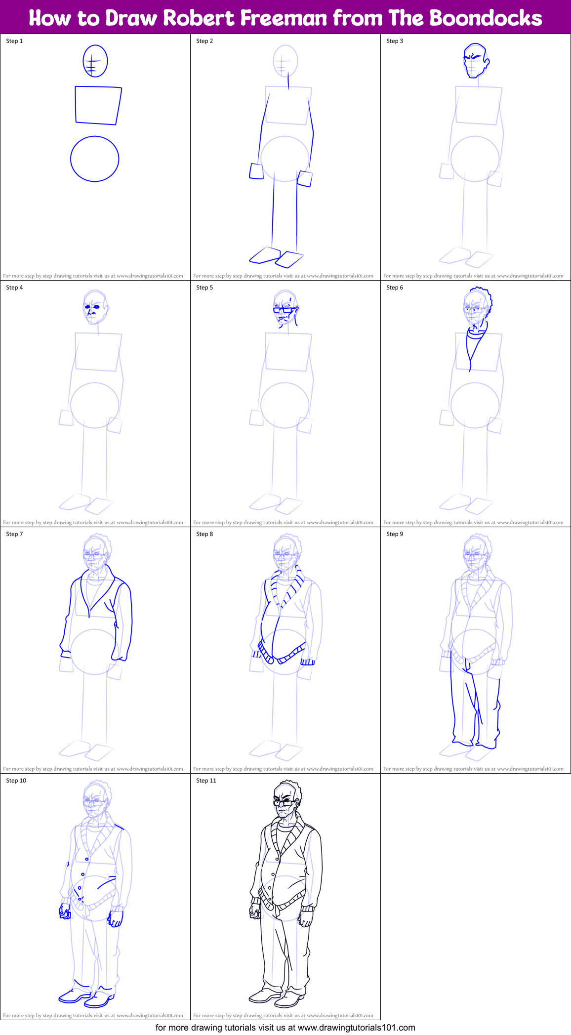 How to Draw Robert Freeman from The Boondocks Printable Step by Step
