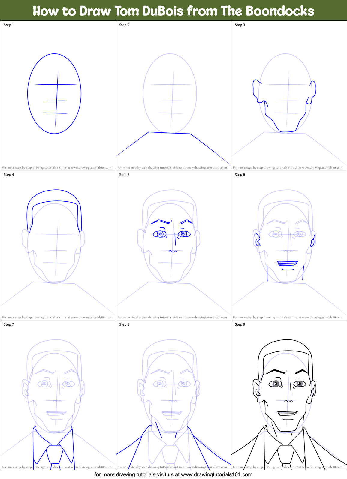 How to Draw Tom DuBois from The Boondocks Printable Step by Step
