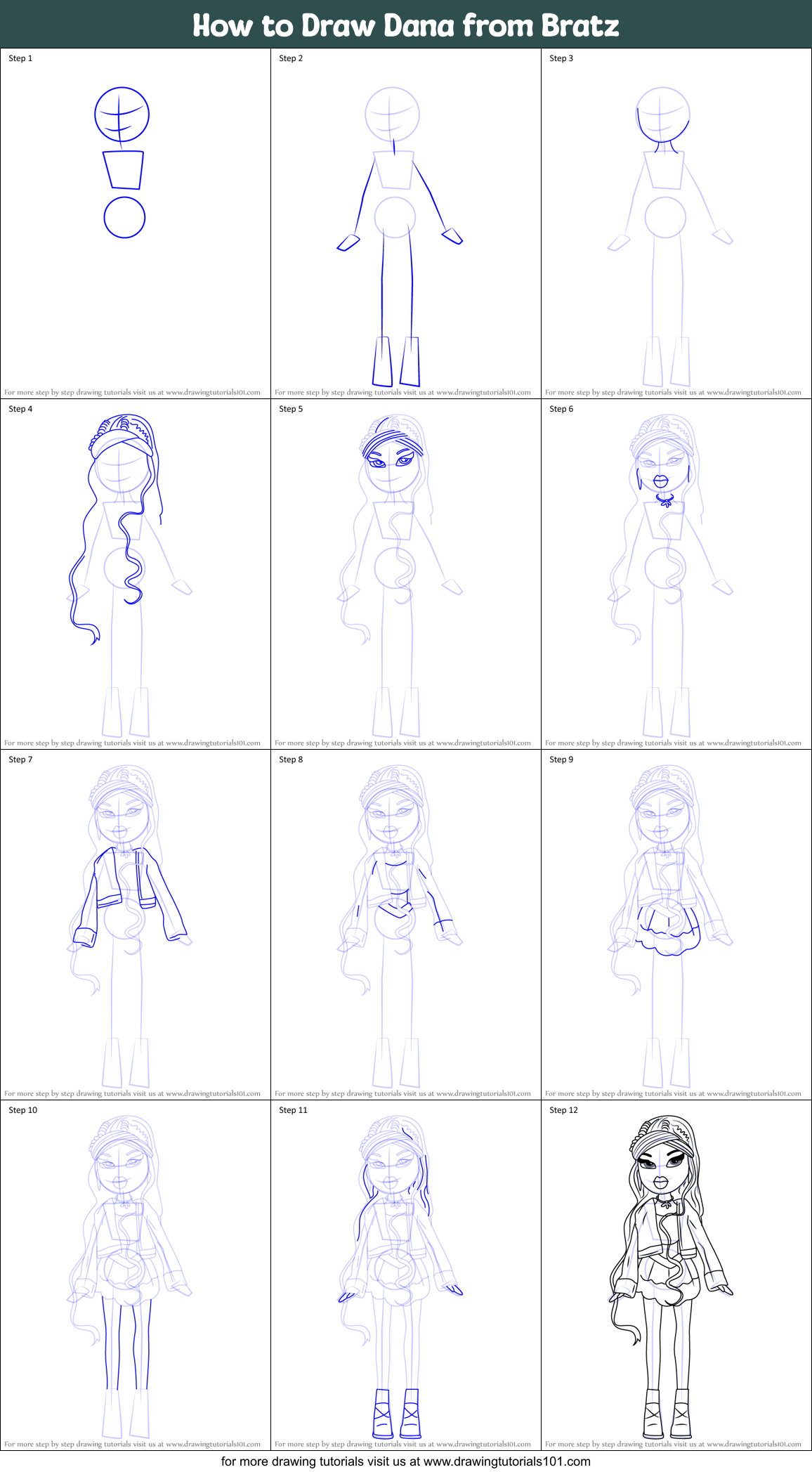 How to Draw Dana from Bratz Printable Step by Step