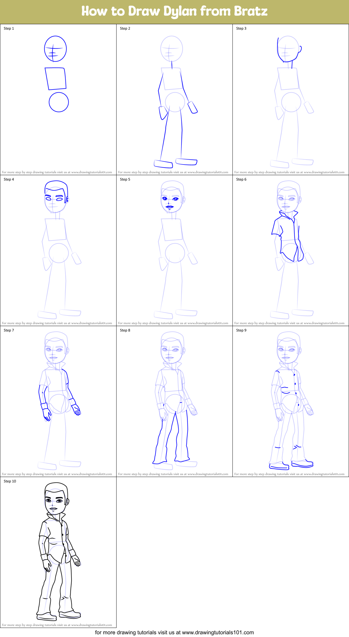 How to Draw Dylan from Bratz Printable Step by Step