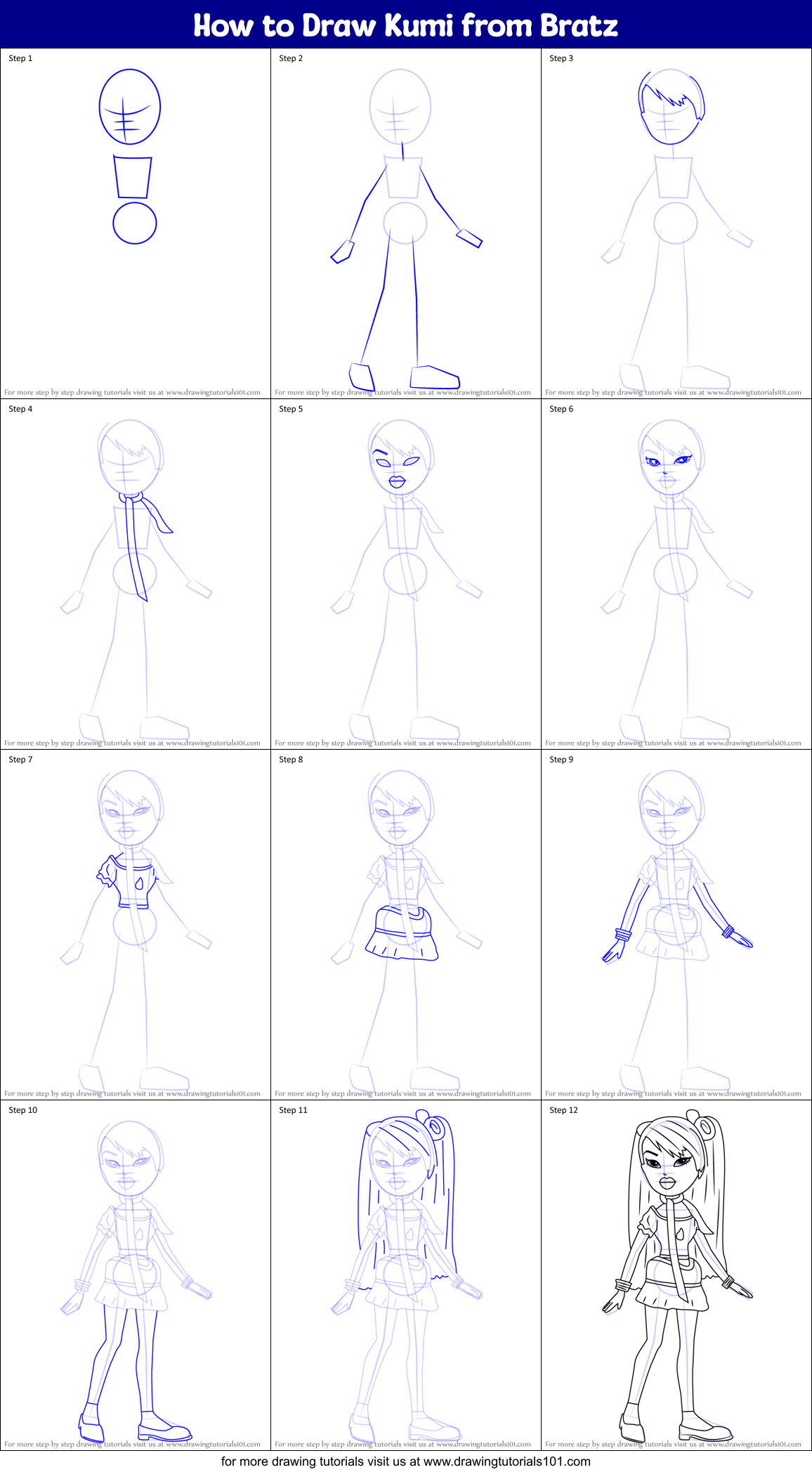 How to Draw Kumi from Bratz Printable Step by Step
