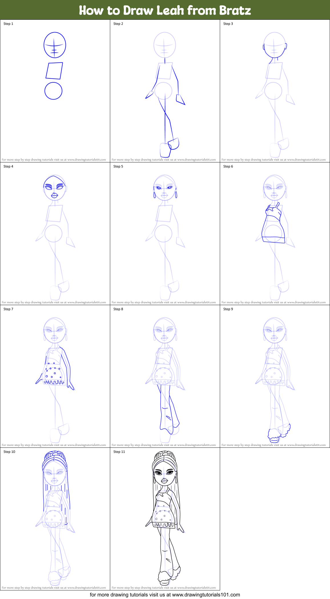How to Draw Leah from Bratz Printable Step by Step