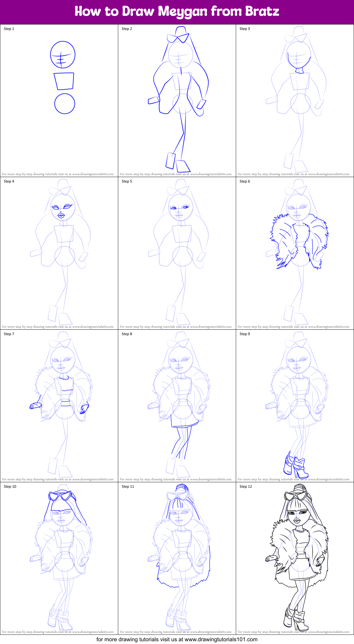 How to Draw Meygan from Bratz Printable Step by Step