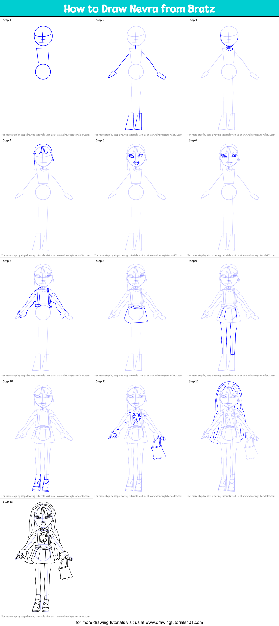 How to Draw Nevra from Bratz Printable Step by Step