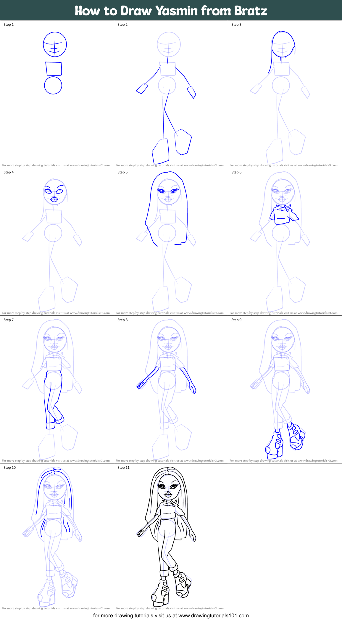 How to Draw Yasmin from Bratz Printable Step by Step