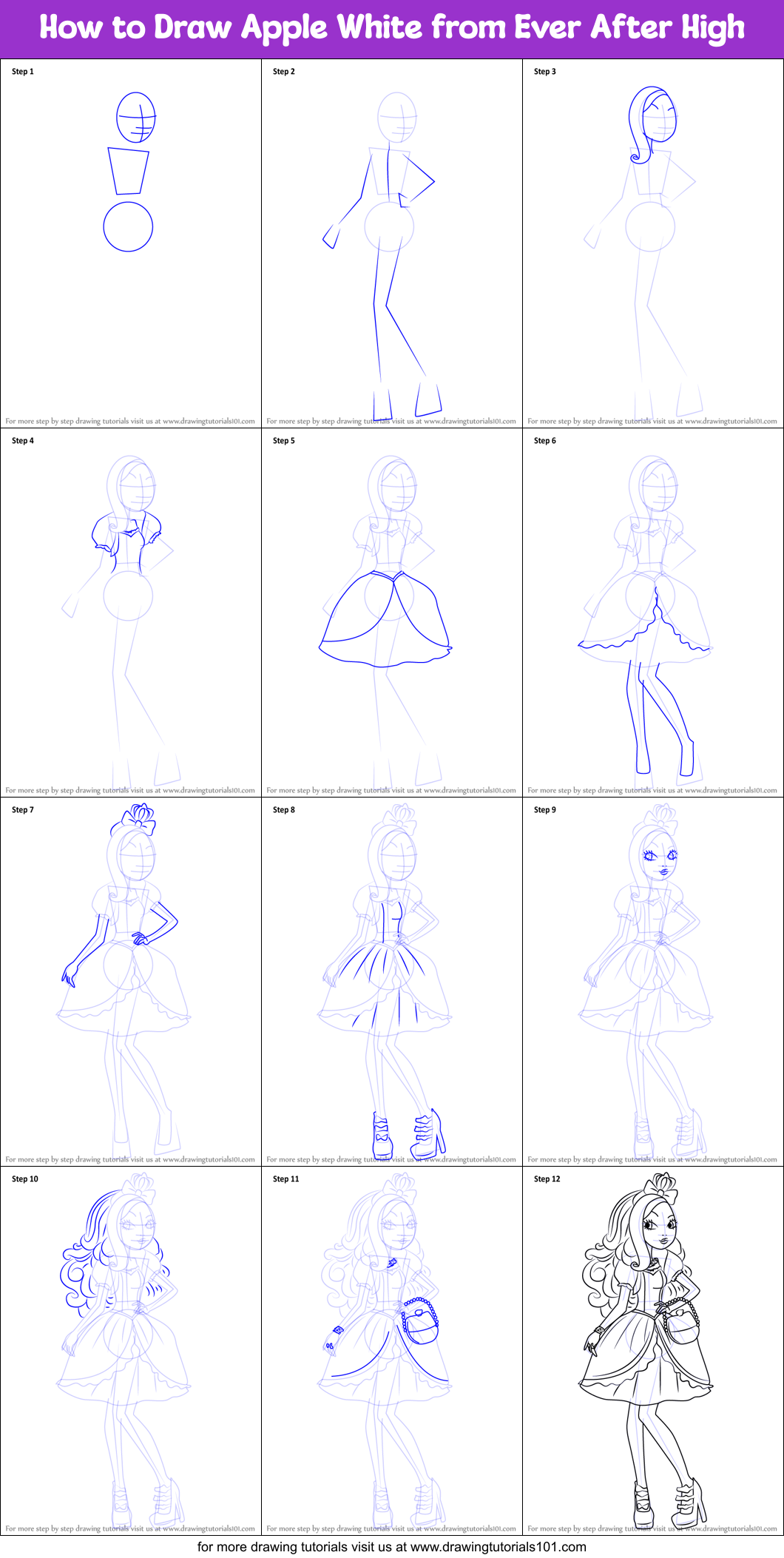 How to Draw Apple White from Ever After High Printable Step by Step