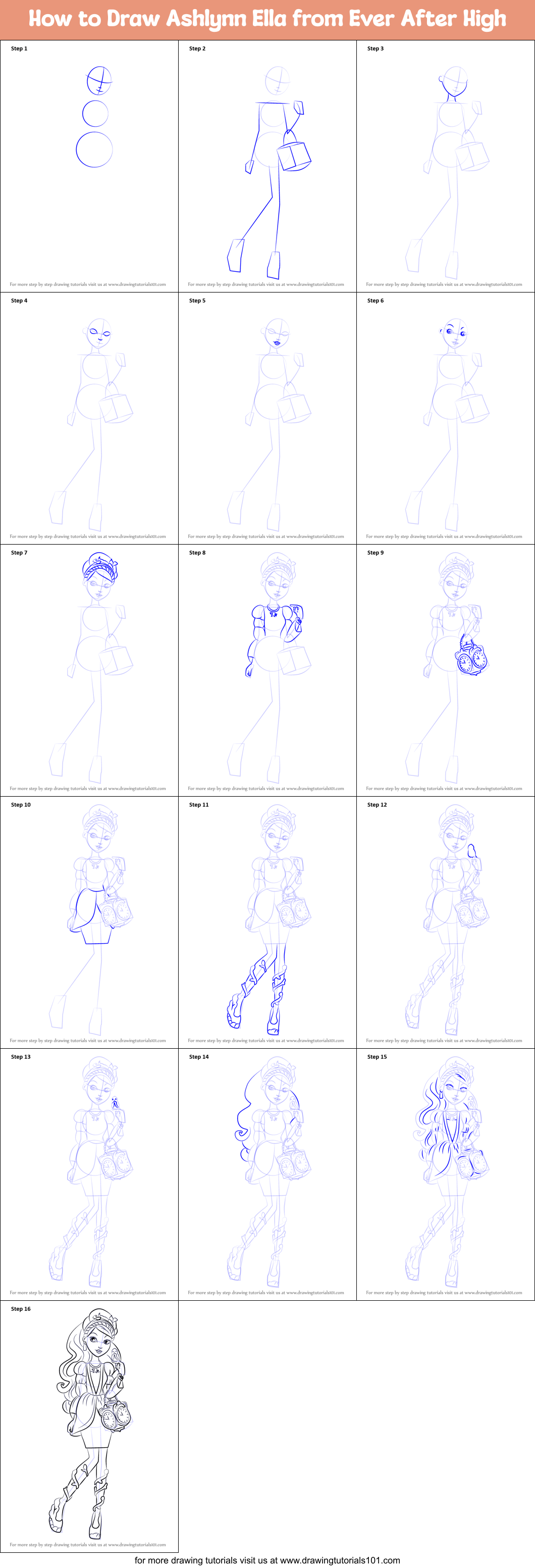 How to Draw Ashlynn Ella from Ever After High Printable Step by Step