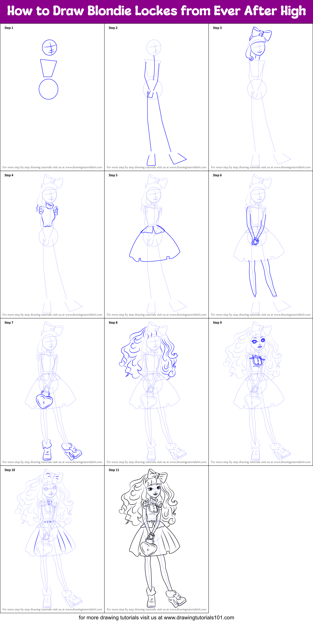 How to Draw Blondie Lockes from Ever After High Printable Step by Step