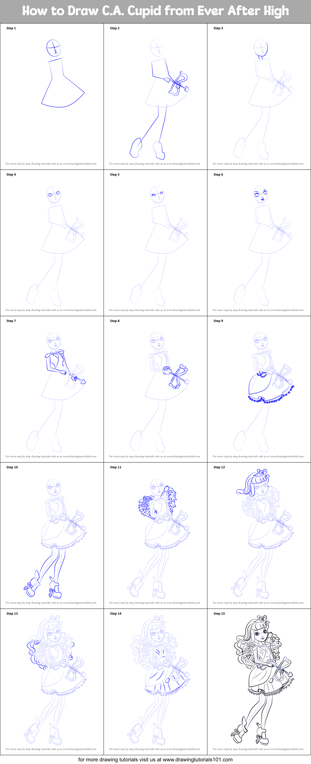 How to Draw C.A. Cupid from Ever After High Printable Step by Step