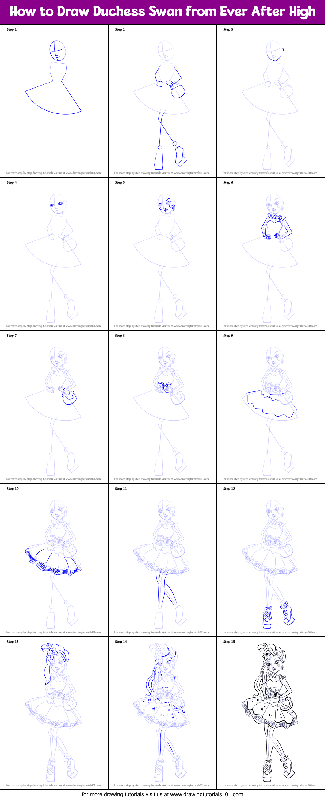 How to Draw Duchess Swan from Ever After High Printable Step by Step