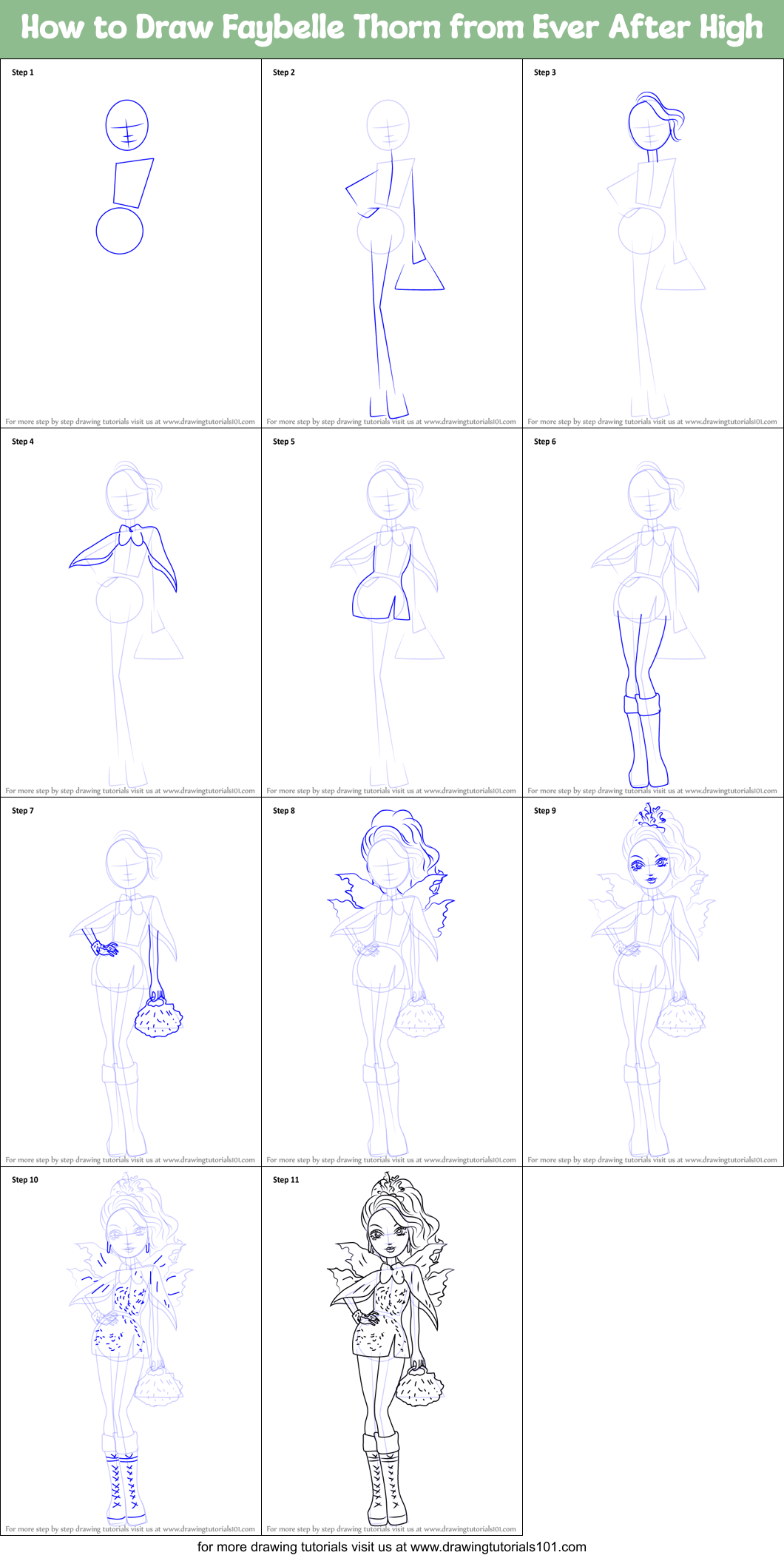 How to Draw Faybelle Thorn from Ever After High Printable Step by Step