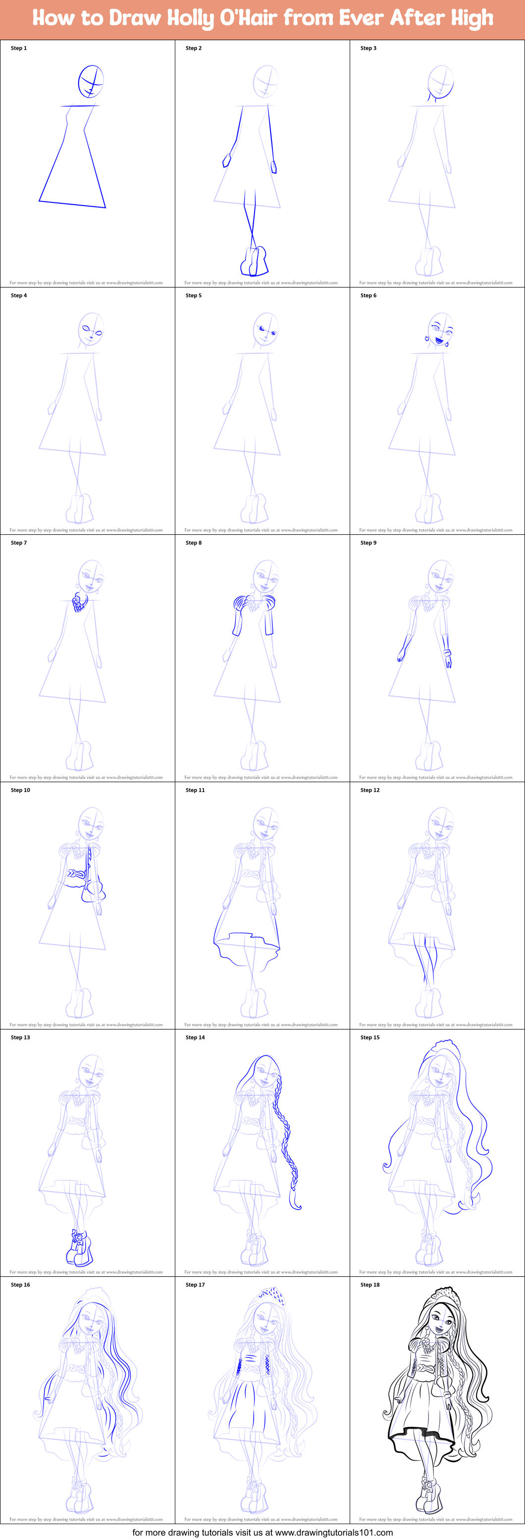 How to Draw Holly O'Hair from Ever After High Printable Step by Step