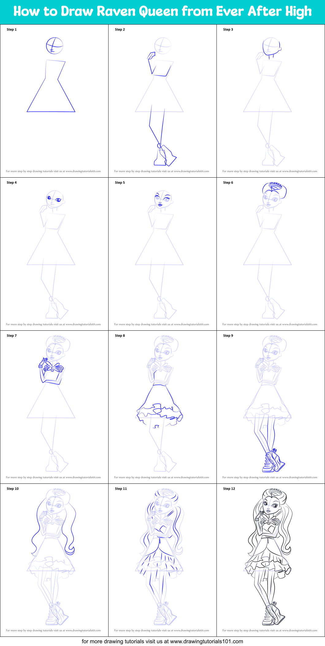 How to Draw Raven Queen from Ever After High Printable Step by Step