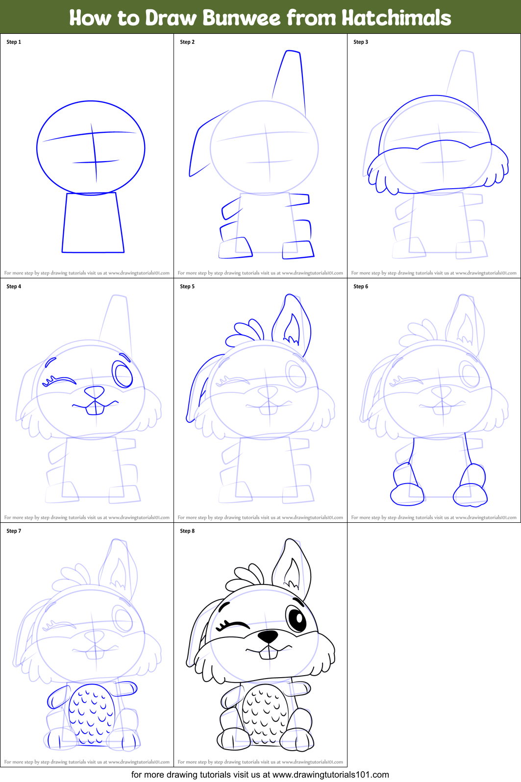 How to Draw Bunwee from Hatchimals Printable Step by Step