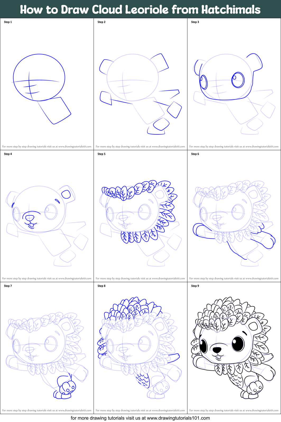 How to Draw Cloud Leoriole from Hatchimals Printable Step by Step
