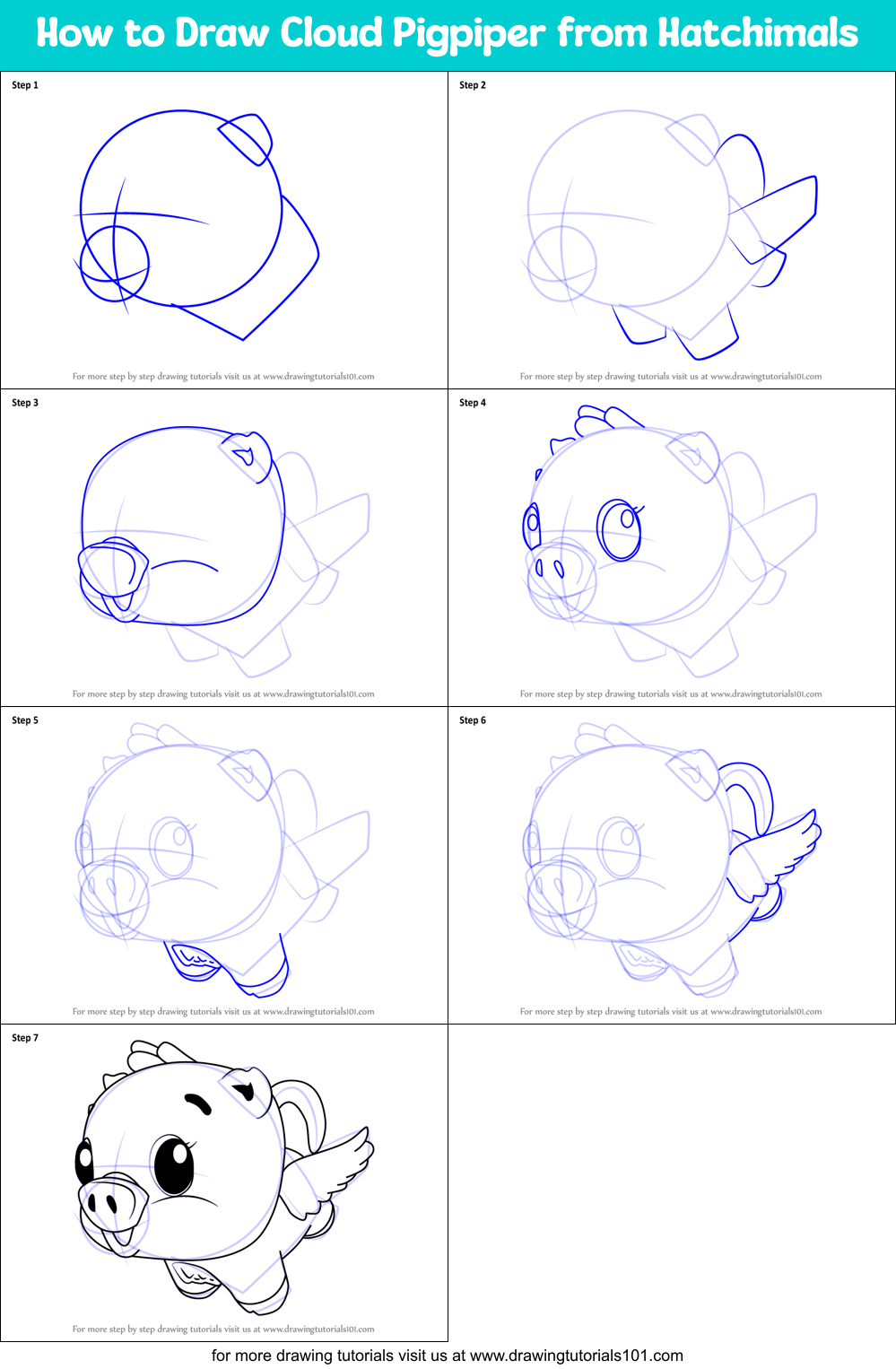 How to Draw Cloud Pigpiper from Hatchimals Printable Step by Step