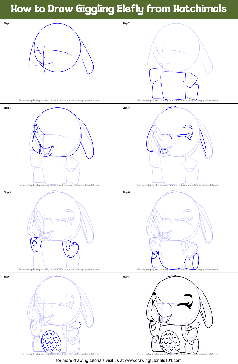 How to Draw Giggling Elefly from Hatchimals Printable Step by Step