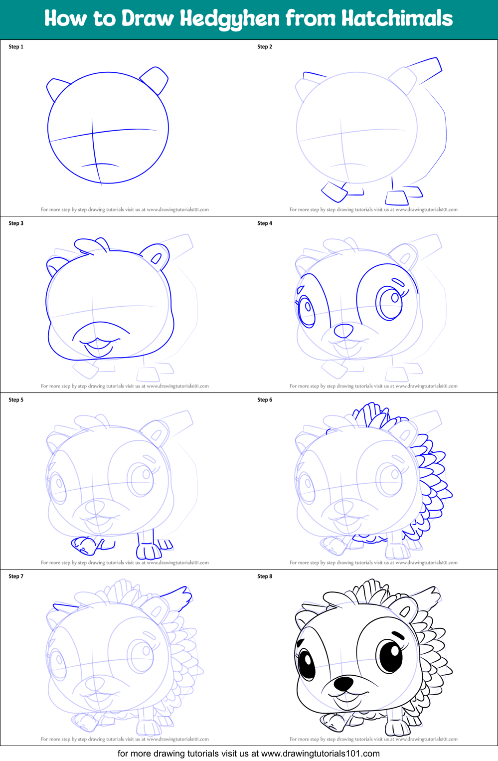 How to Draw Hedgyhen from Hatchimals Printable Step by Step