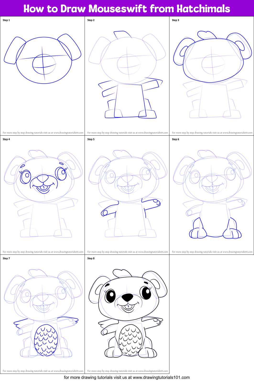 How to Draw Mouseswift from Hatchimals Printable Step by Step