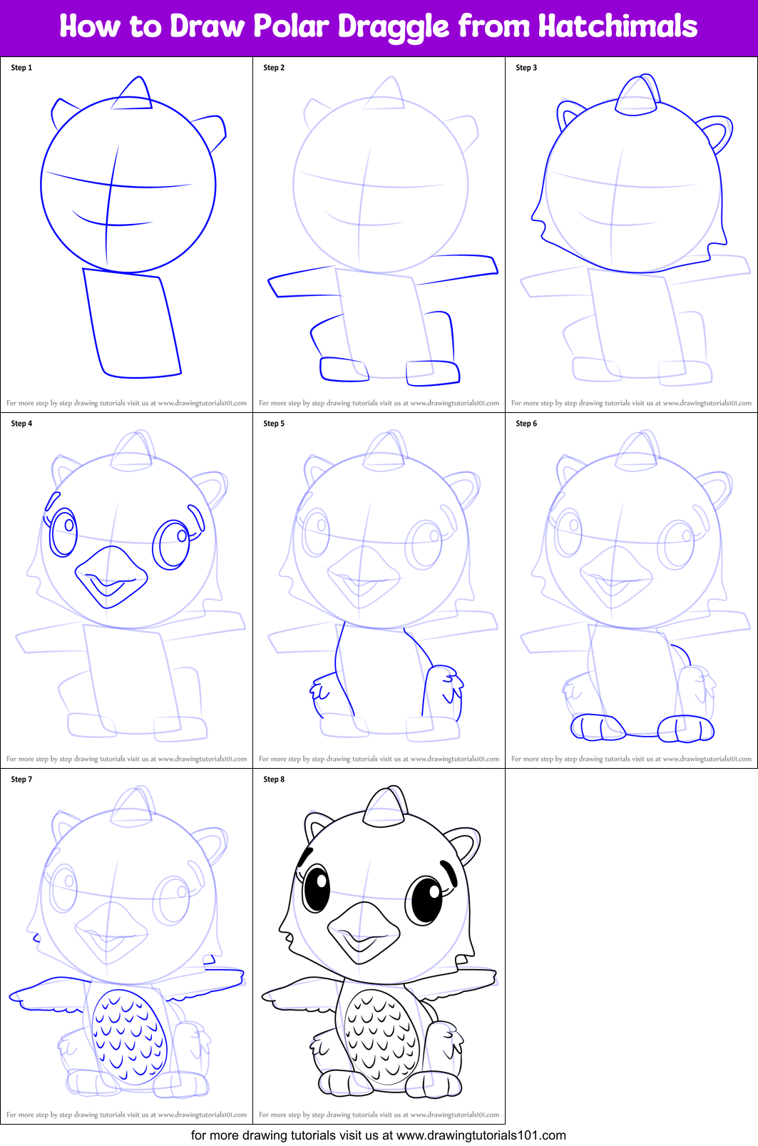 How to Draw Polar Draggle from Hatchimals Printable Step by Step