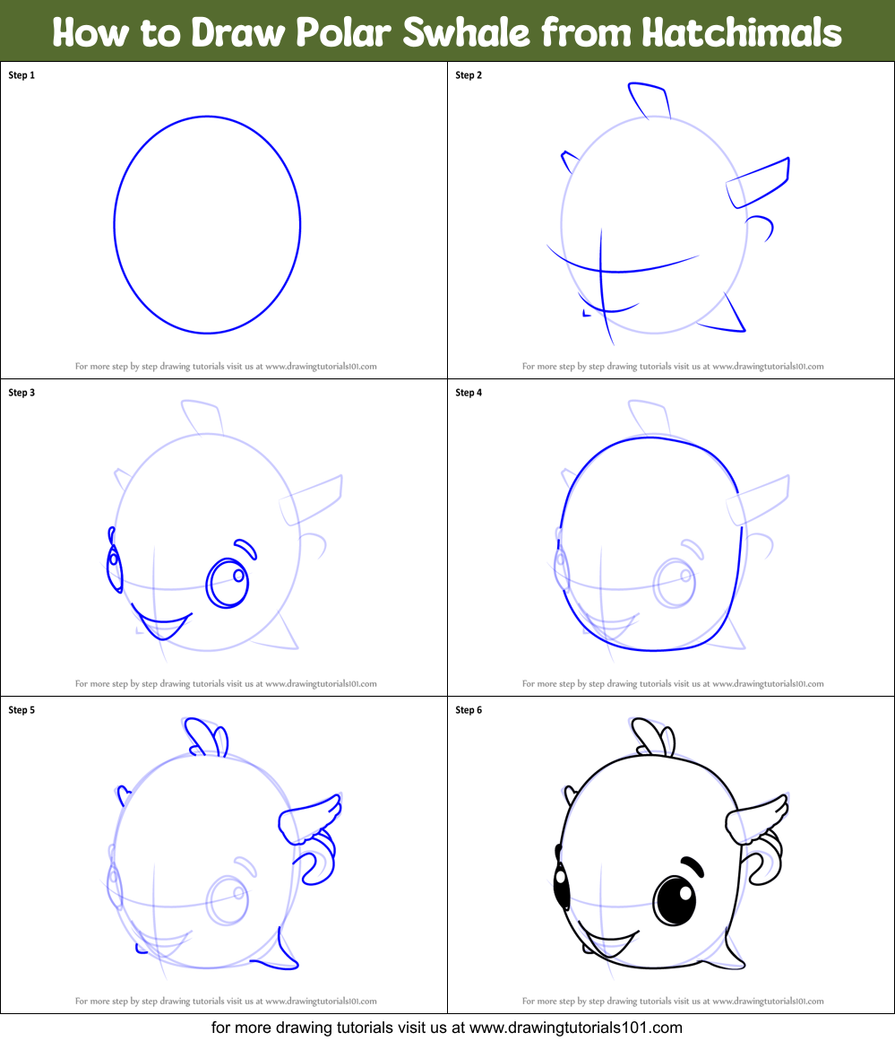 How to Draw Polar Swhale from Hatchimals Printable Step by Step