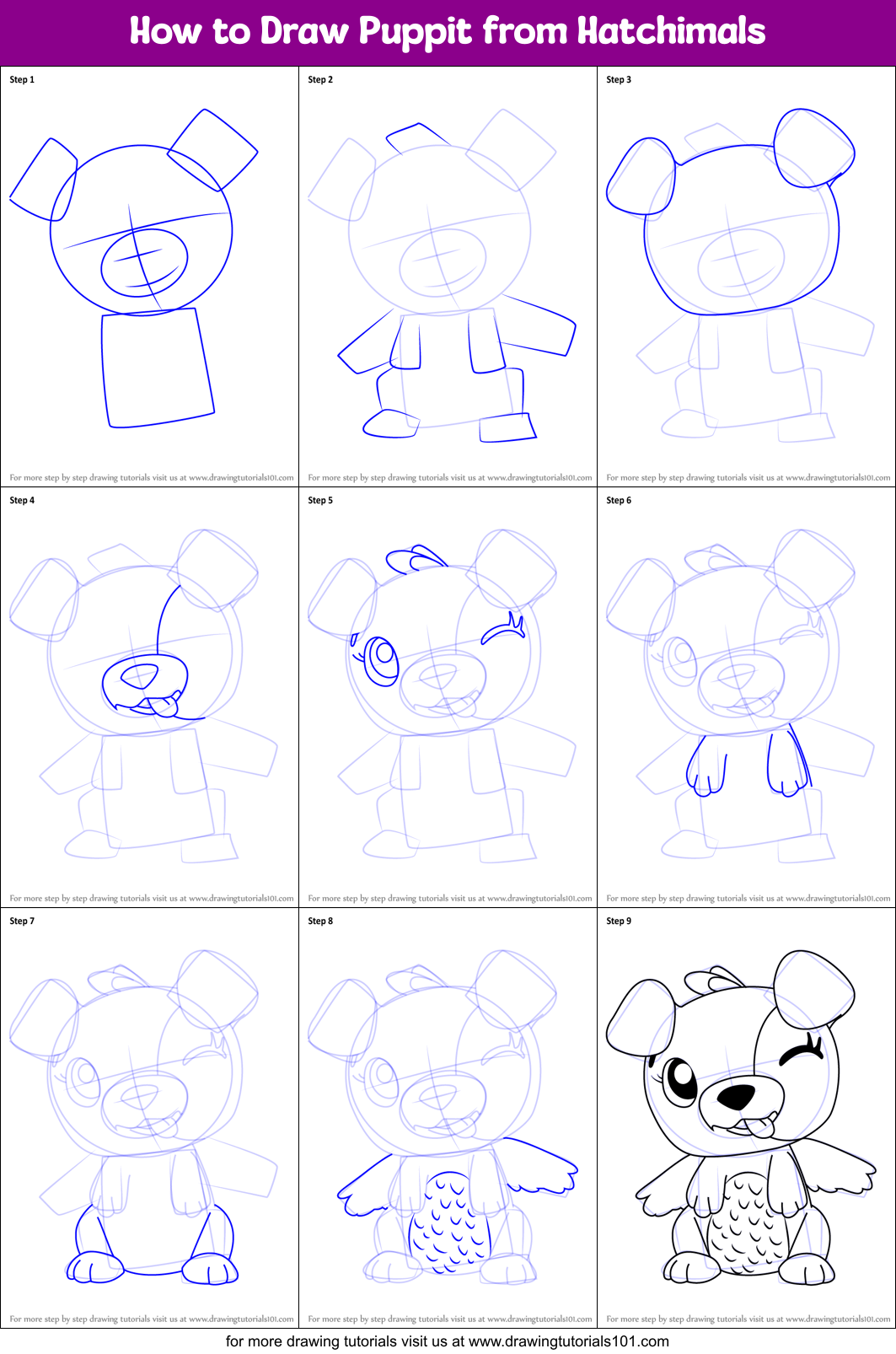 How to Draw Puppit from Hatchimals Printable Step by Step