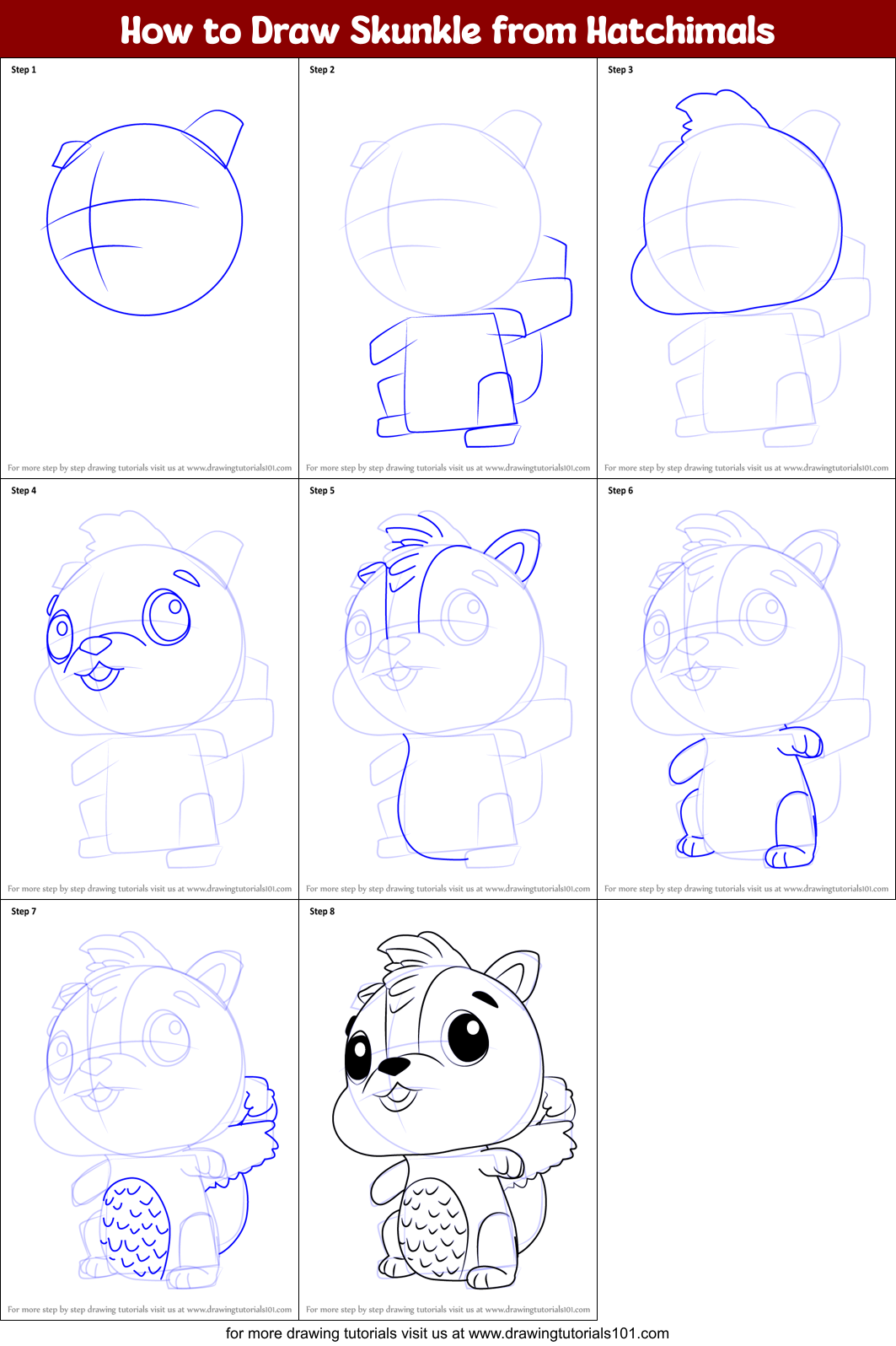 How to Draw Skunkle from Hatchimals Printable Step by Step