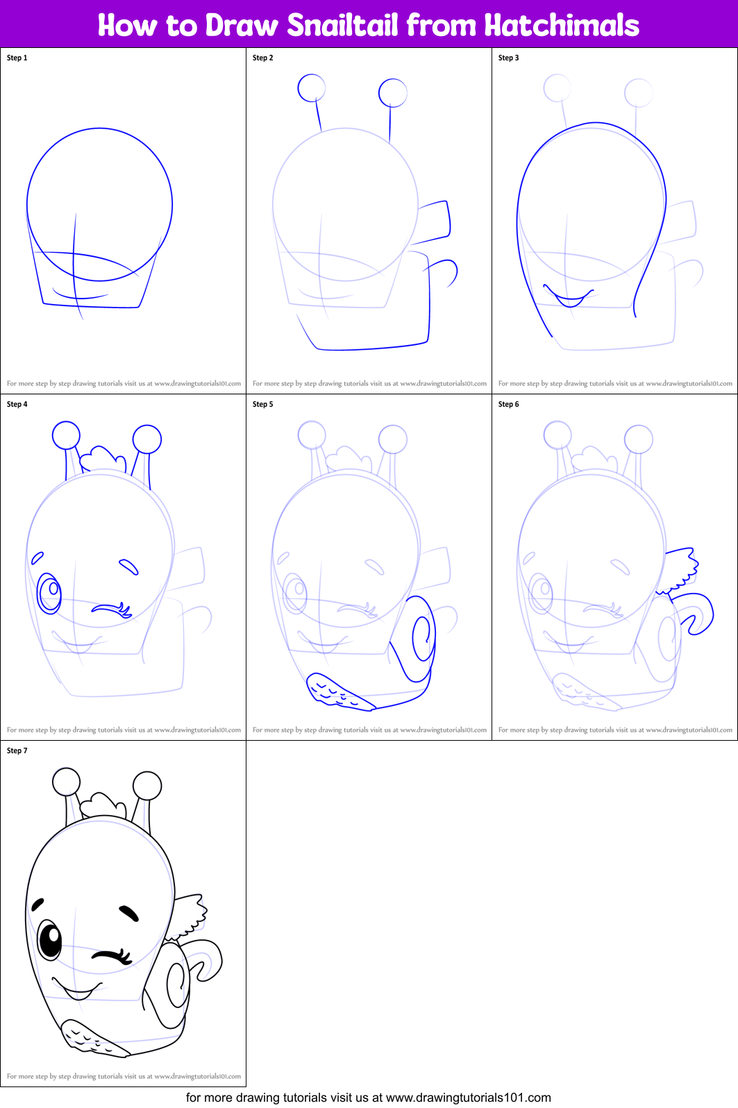 How to Draw Snailtail from Hatchimals Printable Step by Step