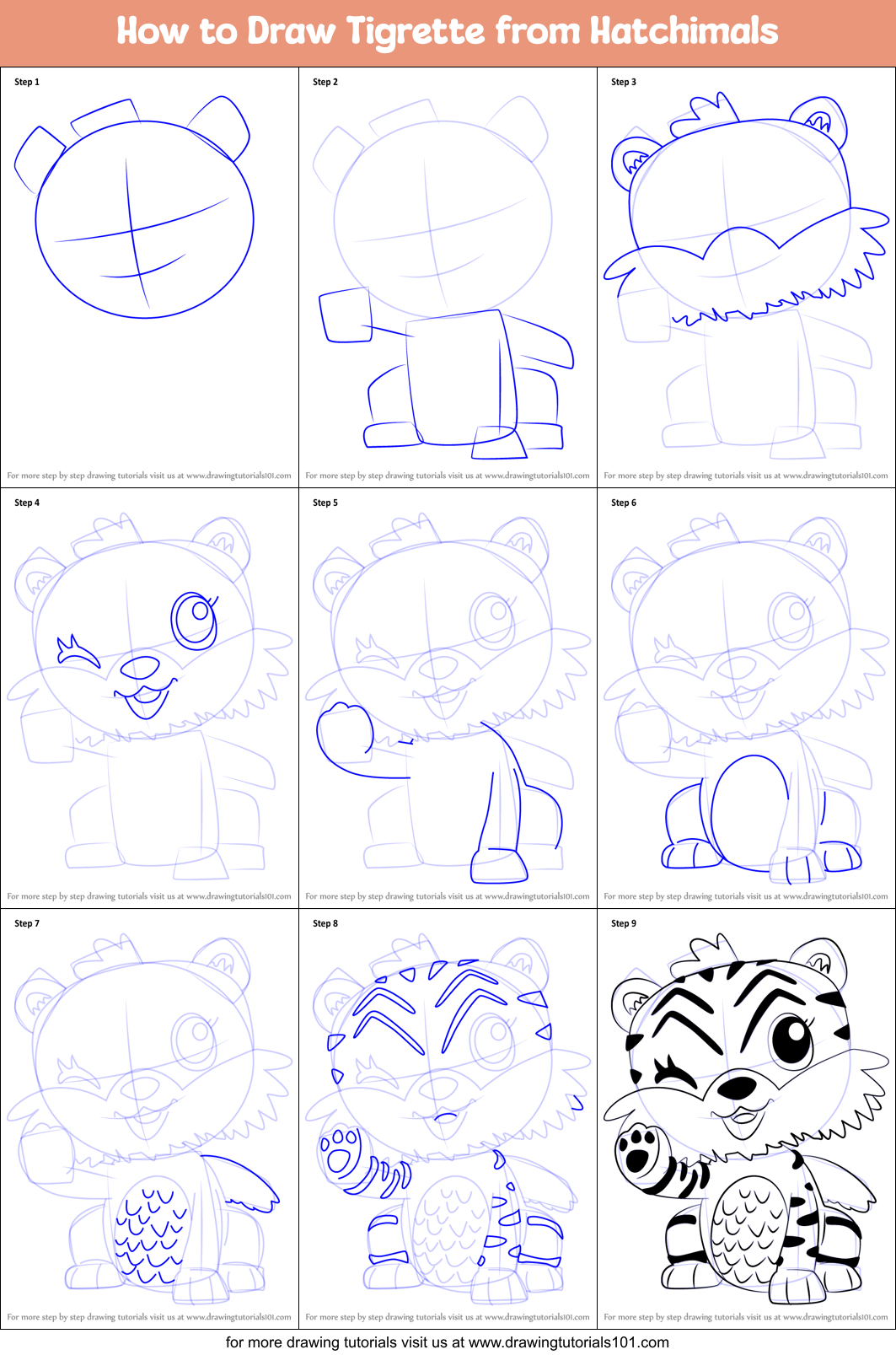 How to Draw Tigrette from Hatchimals Printable Step by Step
