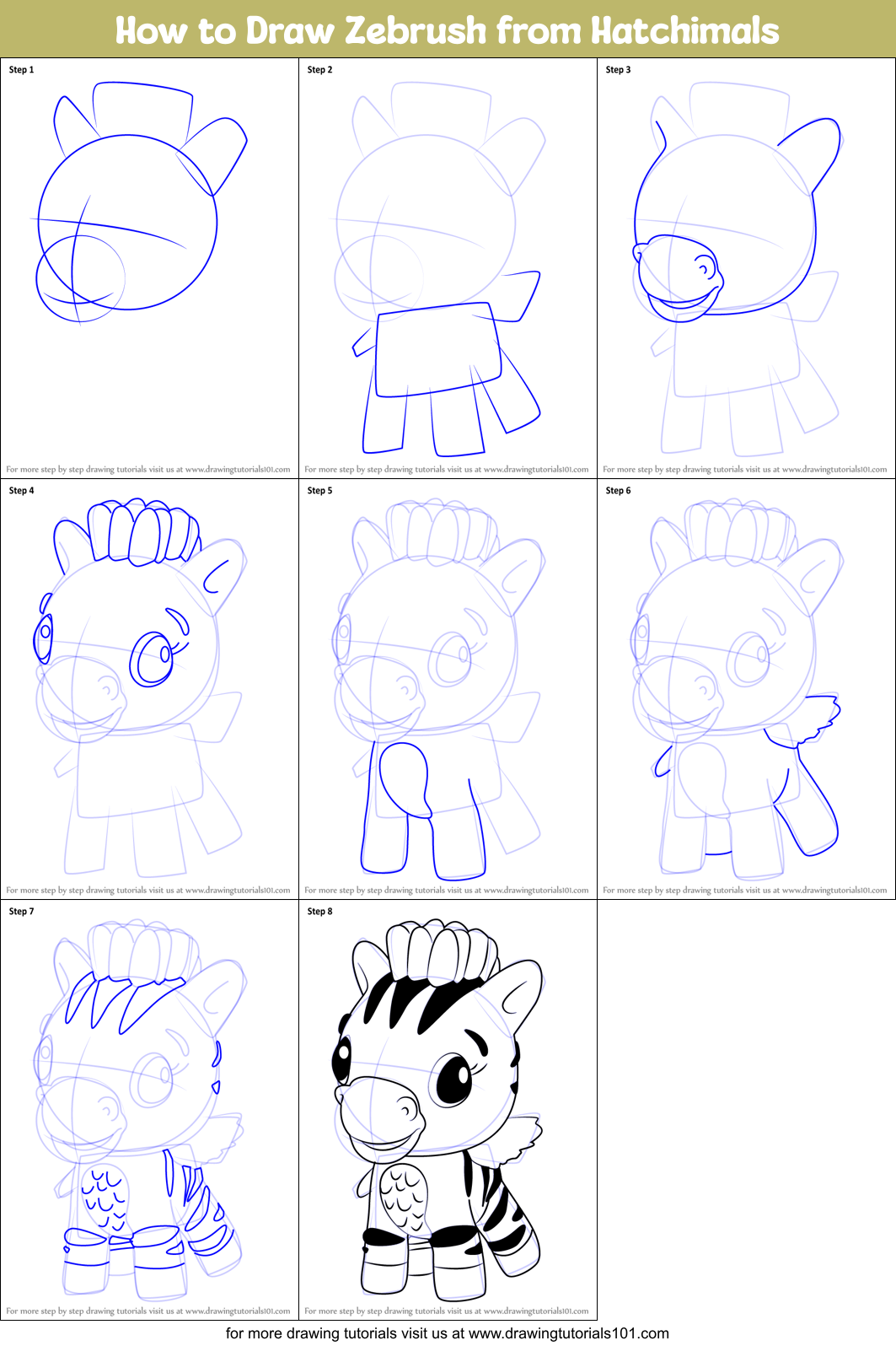 How to Draw Zebrush from Hatchimals Printable Step by Step