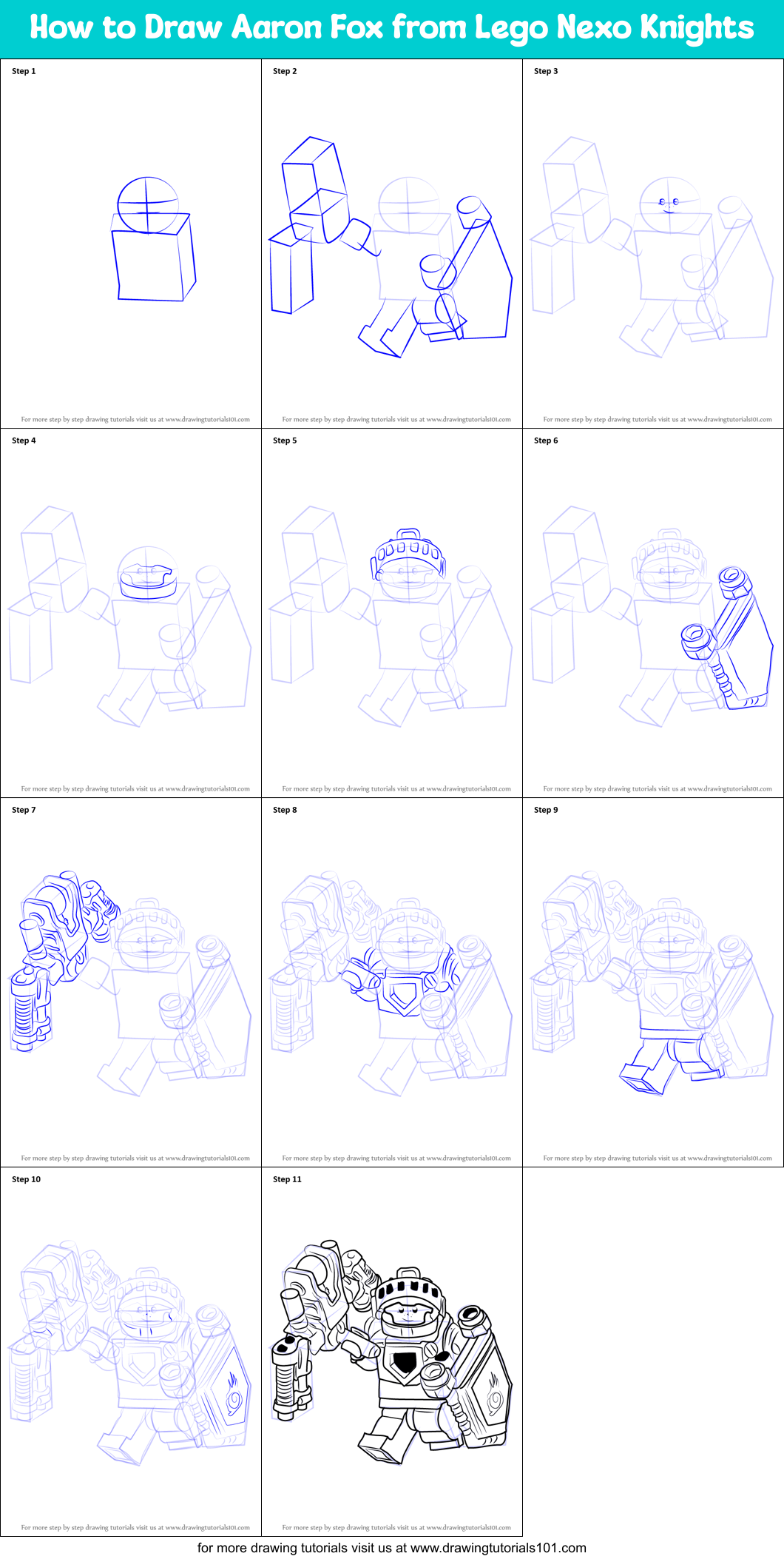 How to Draw Aaron Fox from Lego Nexo Knights Printable Step by Step