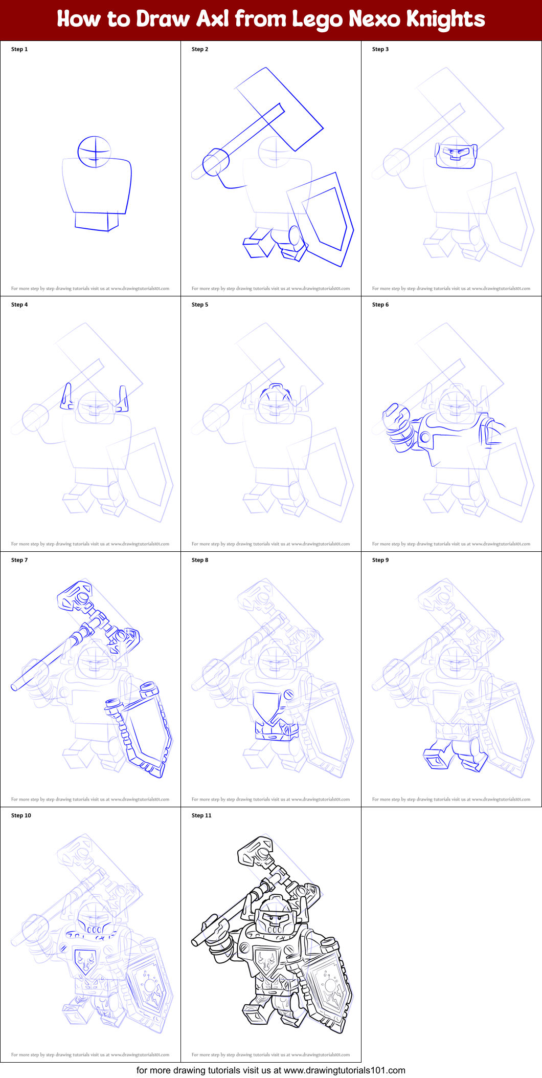 How to Draw Axl from Lego Nexo Knights Printable Step by Step