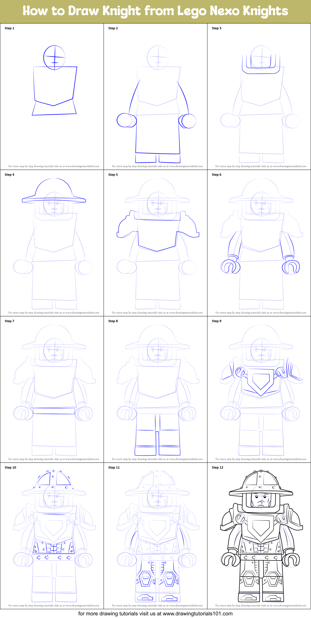 How to Draw Knight from Lego Nexo Knights Printable Step by Step