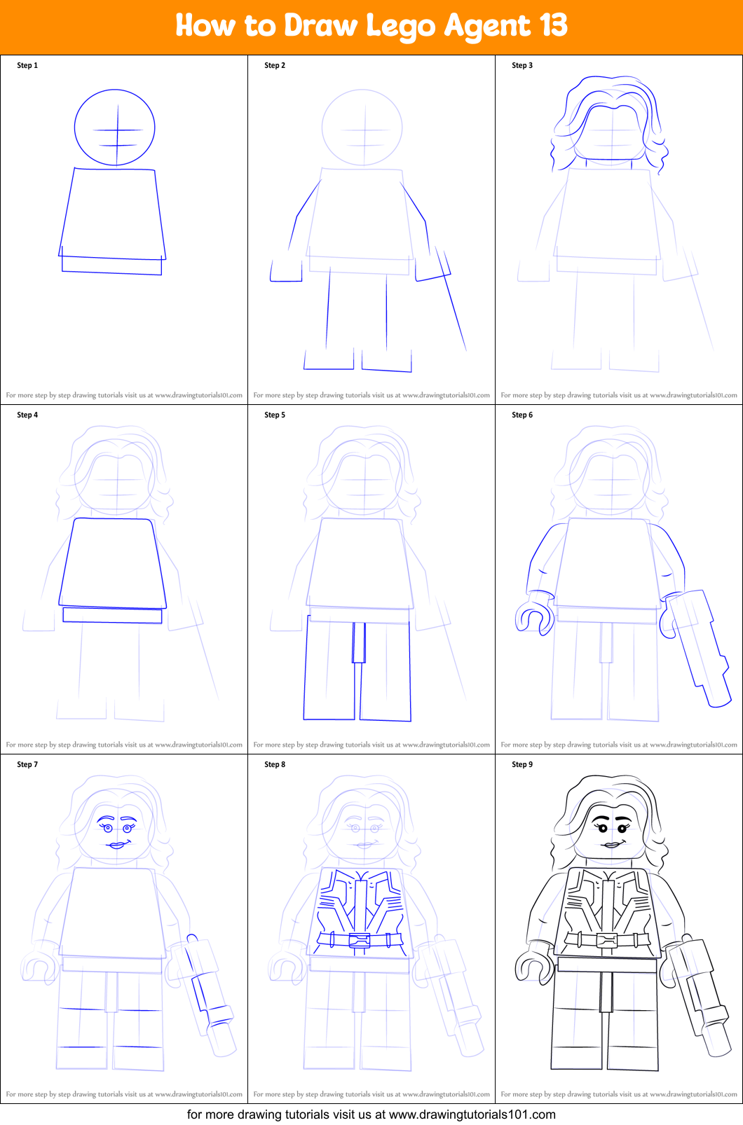 How to Draw Lego Agent 13 Printable Step by Step