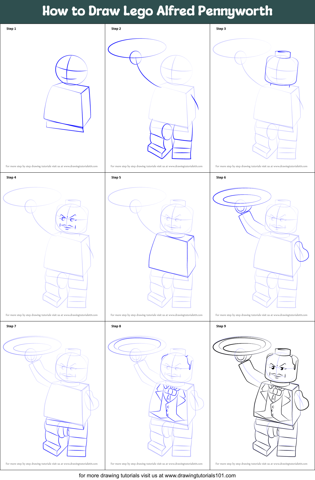 How to Draw Lego Alfred Pennyworth Printable Step by Step