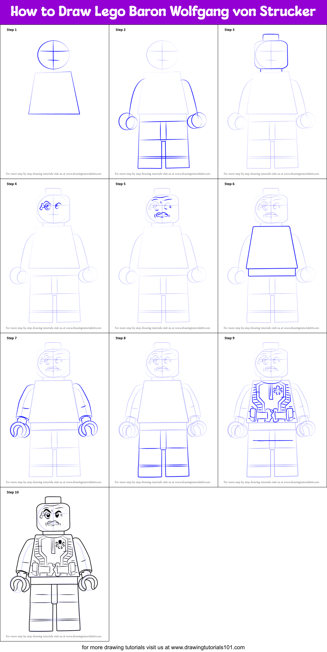 How to Draw Lego Baron Wolfgang von Strucker Printable Step by Step