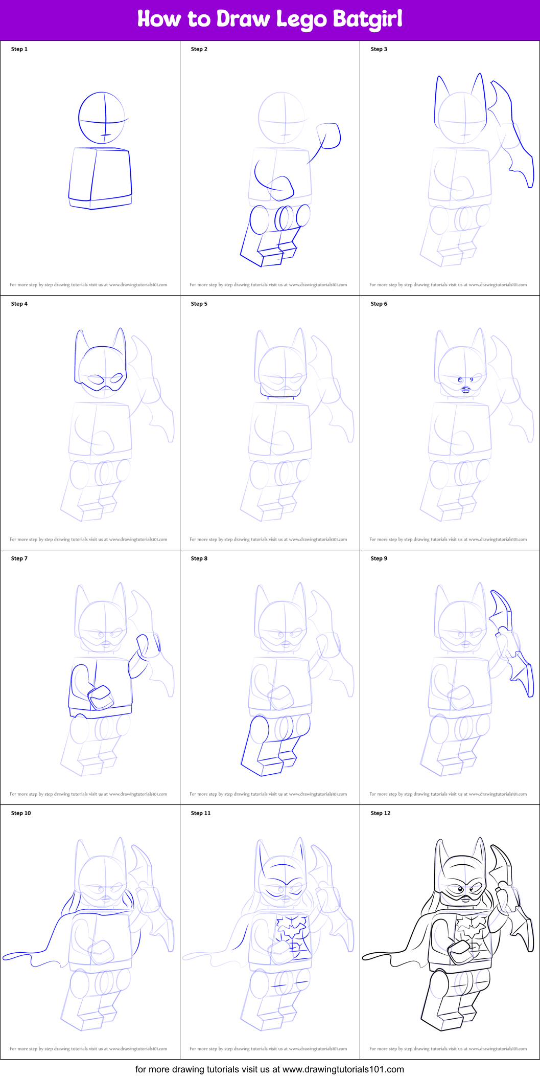 How to Draw Lego Batgirl Printable Step by Step