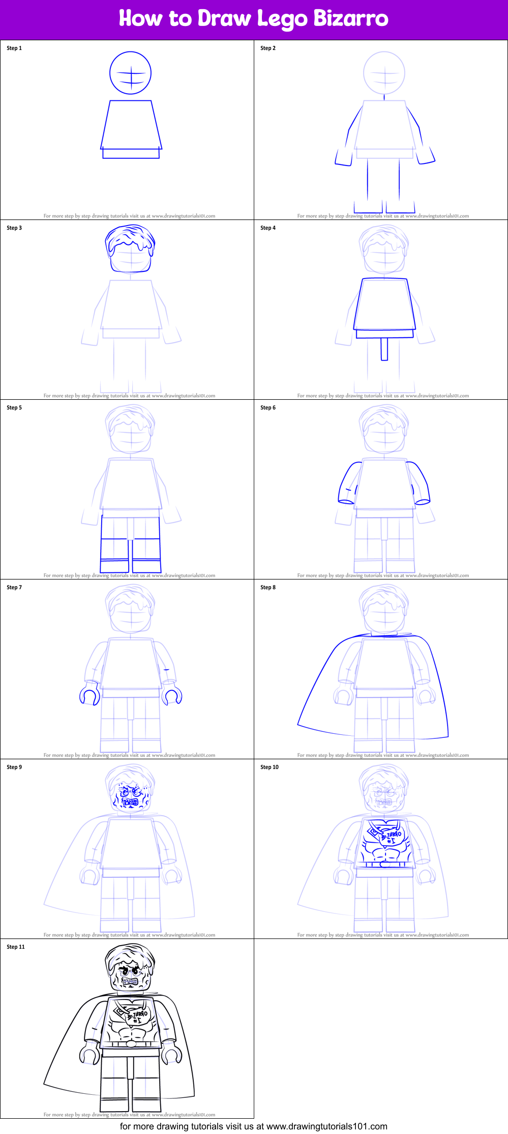 How to Draw Lego Bizarro Printable Step by Step