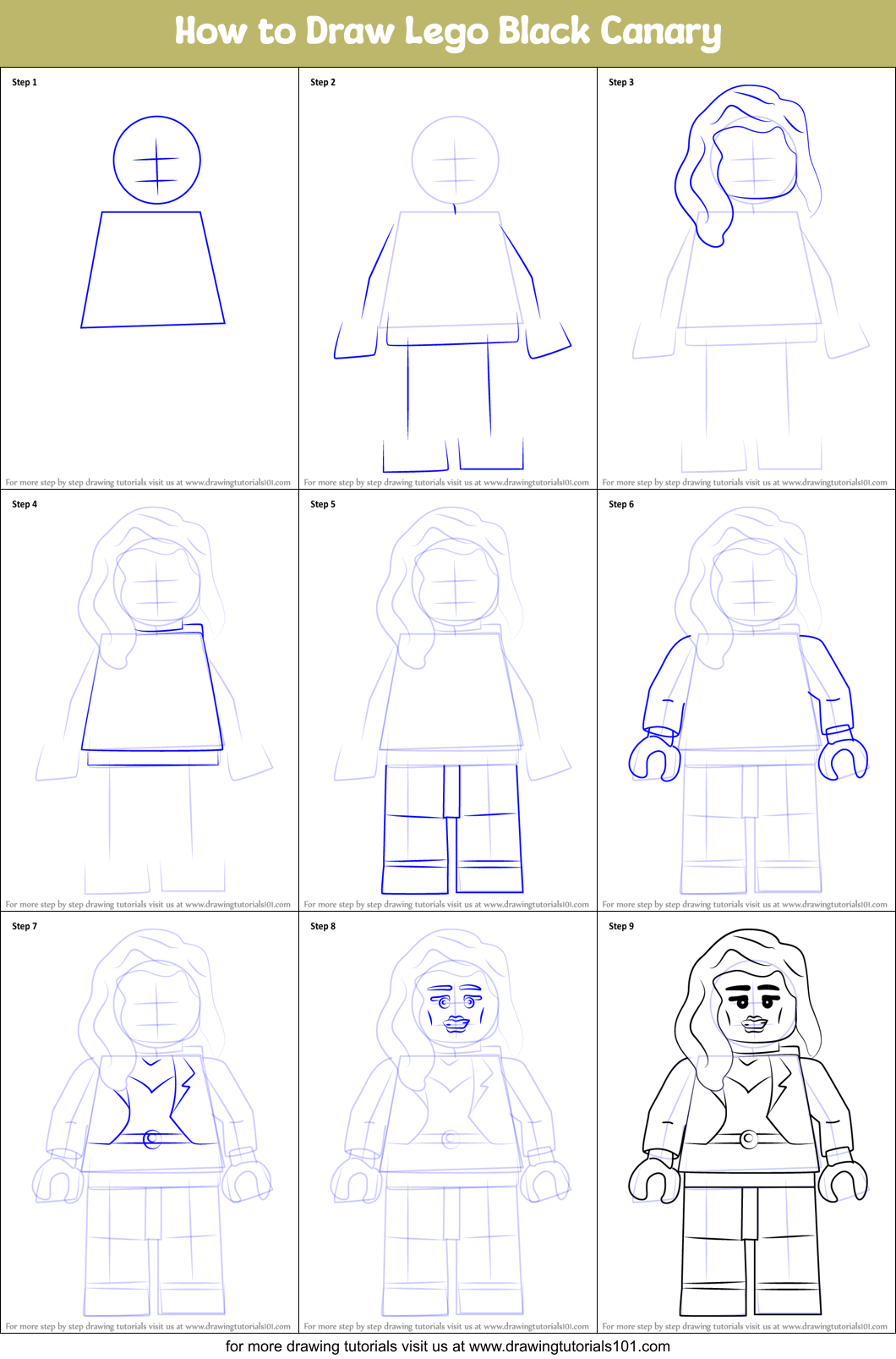 How to Draw Lego Black Canary Printable Step by Step