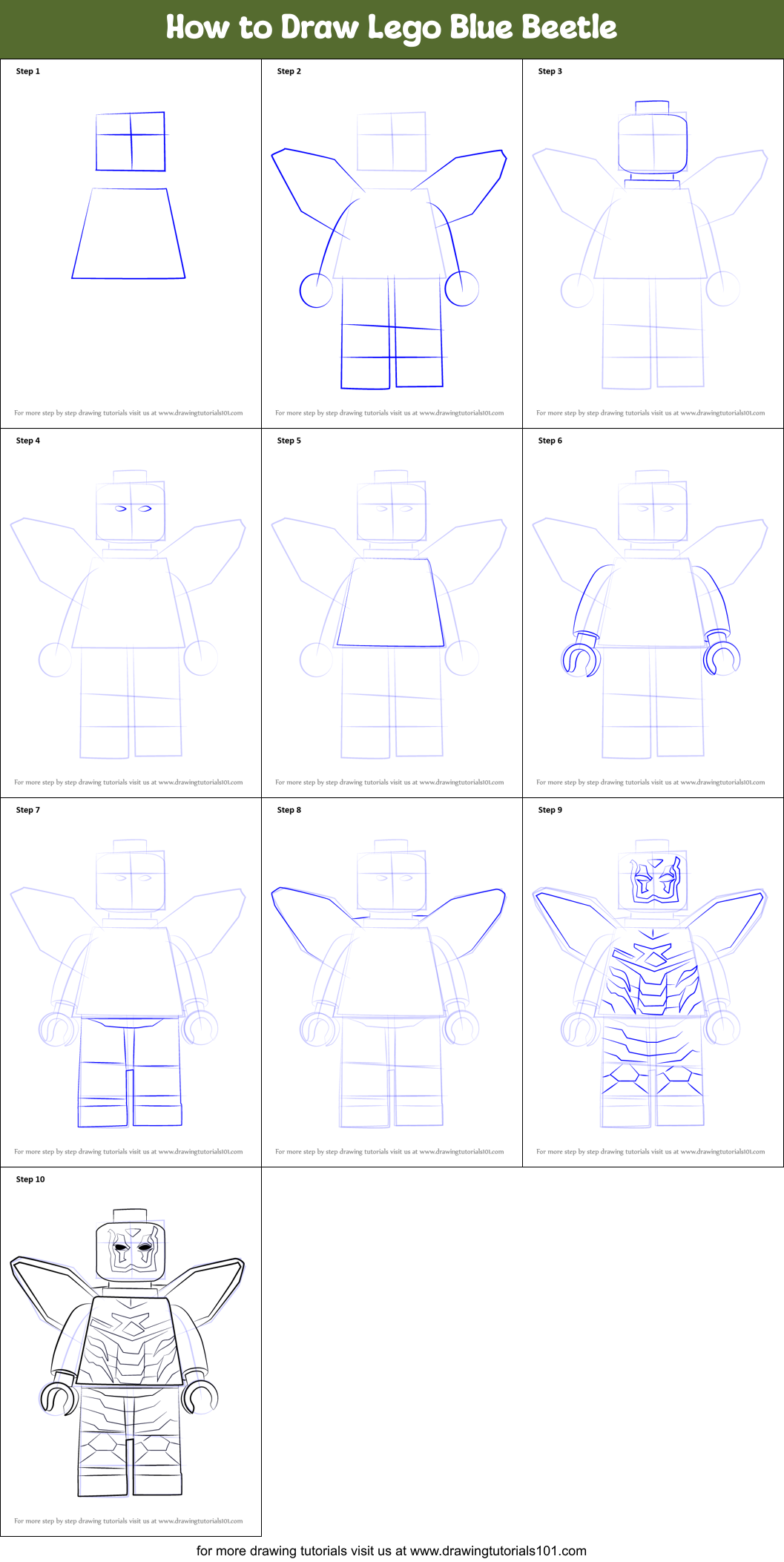 How to Draw Lego Blue Beetle Printable Step by Step