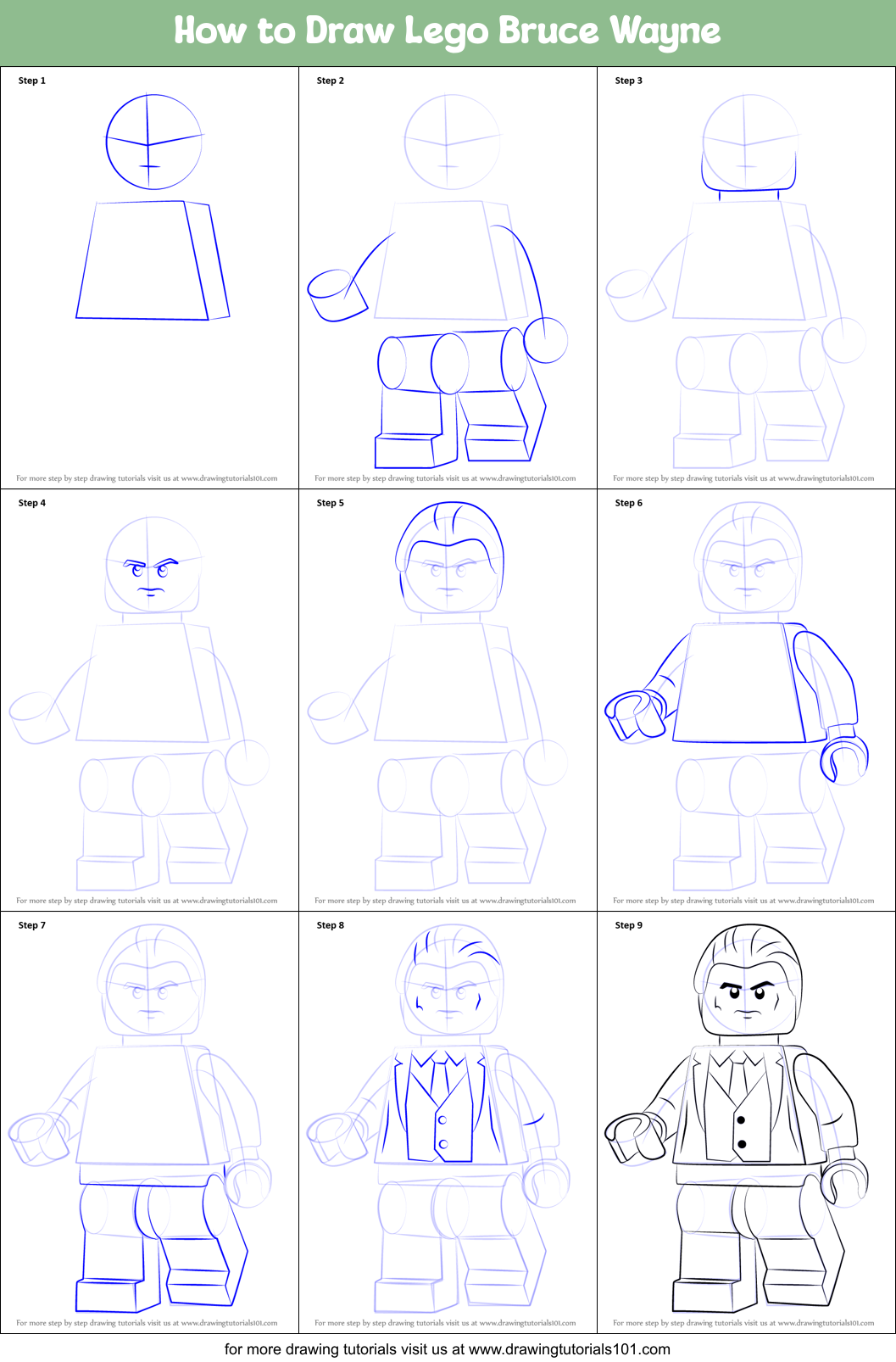 How to Draw Lego Bruce Wayne Printable Step by Step