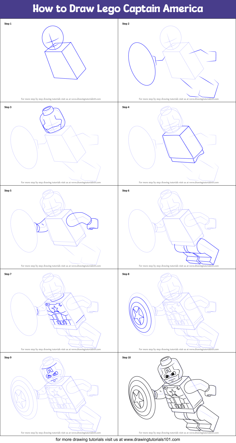 How to Draw Lego Captain America Printable Step by Step