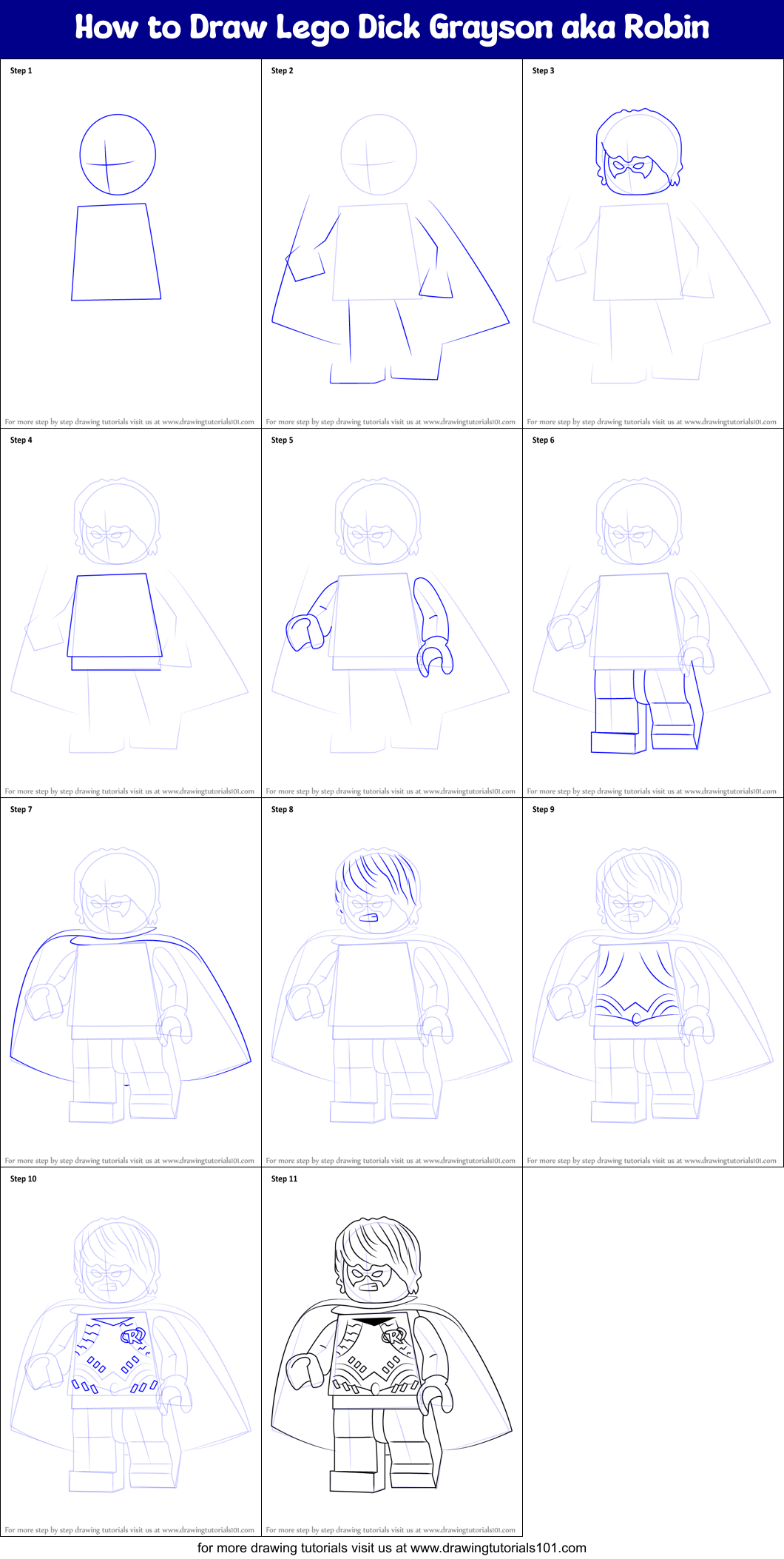 How to Draw Lego Dick Grayson aka Robin Printable Step by Step