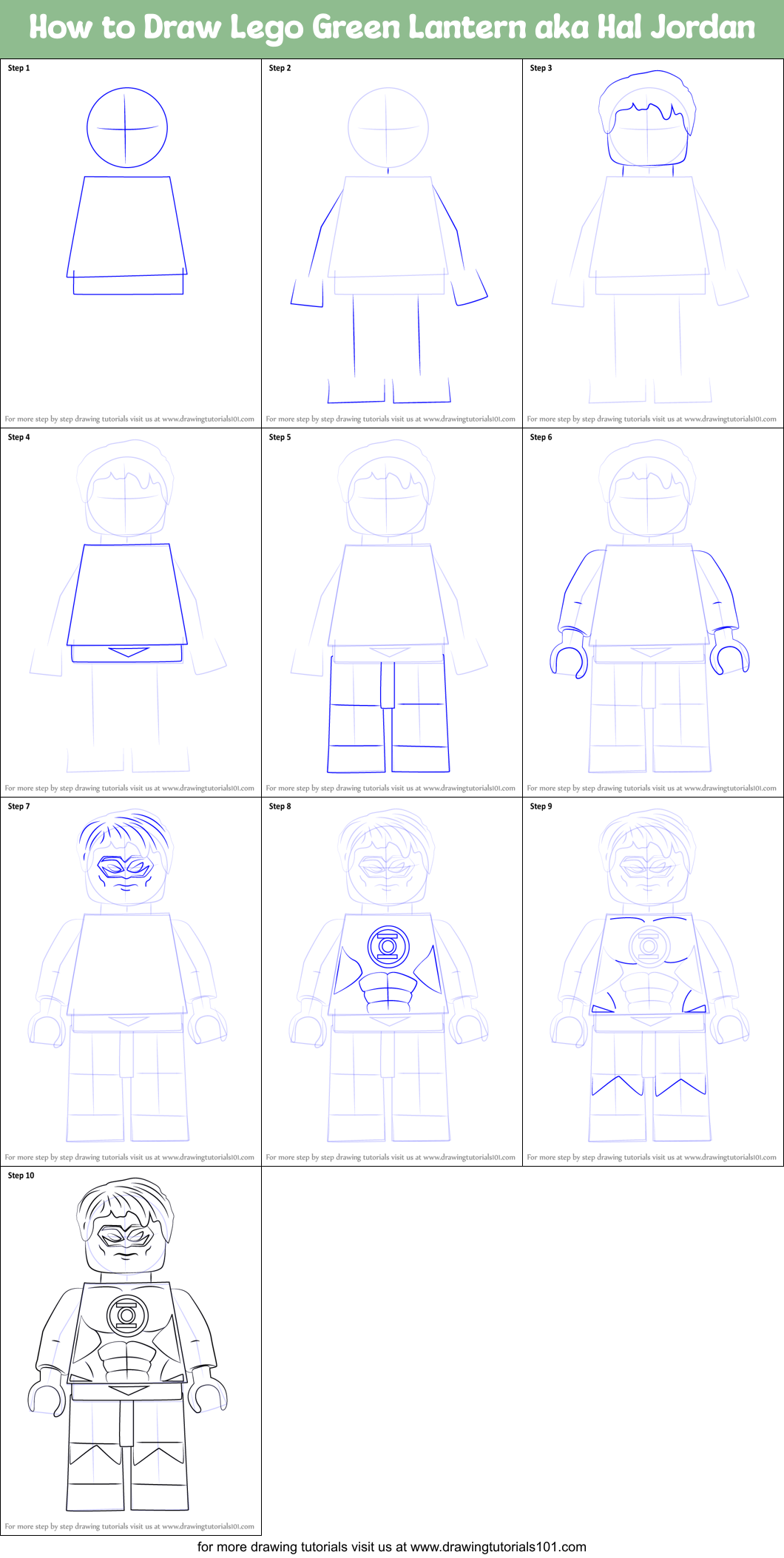 How to Draw Lego Green Lantern aka Hal Jordan Printable Step by Step