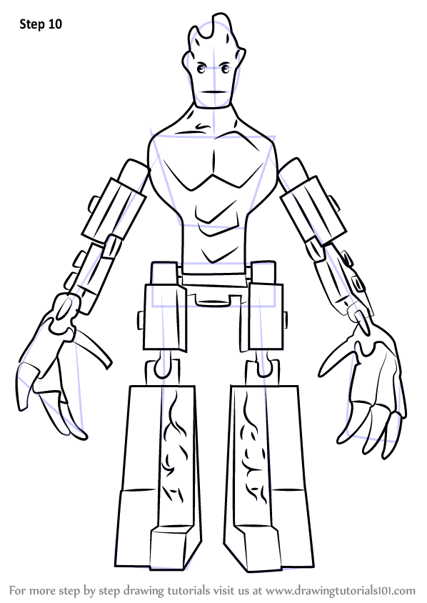 how to draw Lego Groot step 10